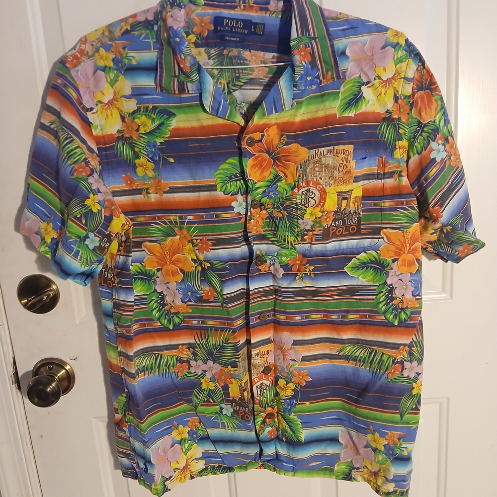 Polo by Ralph Lauren Multicolor Floral Stripe Hawaiian Button-Down Shirt